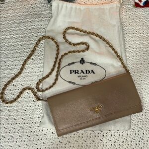 Prada Brown Leather Chain Wallet on Chain